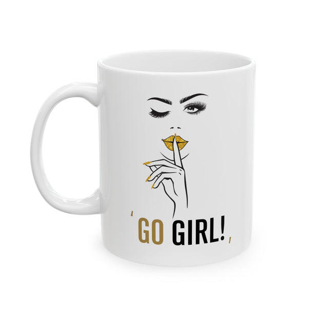 Serene BombShell "Go Girl" Ceramic Coffee Mug, Unique Gift for Coffee Lovers, Tea Drinkers