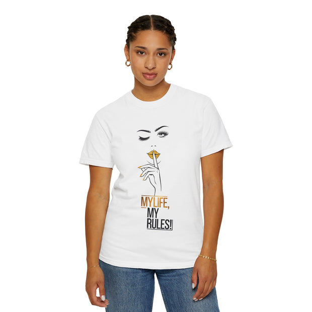 Serene Bombshell Empowering Graphic Tee: My Life, My Rules, Trendy T-shirt