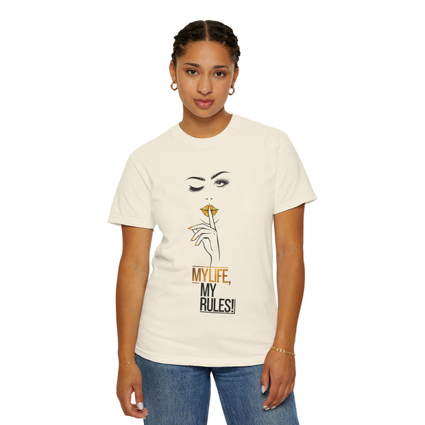 Serene Bombshell Empowering Graphic Tee: My Life, My Rules, Trendy T-shirt