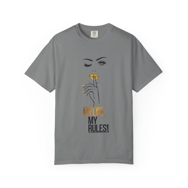 Serene Bombshell Empowering Graphic Tee: My Life, My Rules, Trendy T-shirt