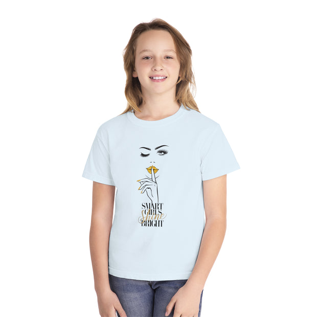 Smart Girls Shine Bright Stylish Youth Tee - Graphic T-Shirt for Trendy Kids